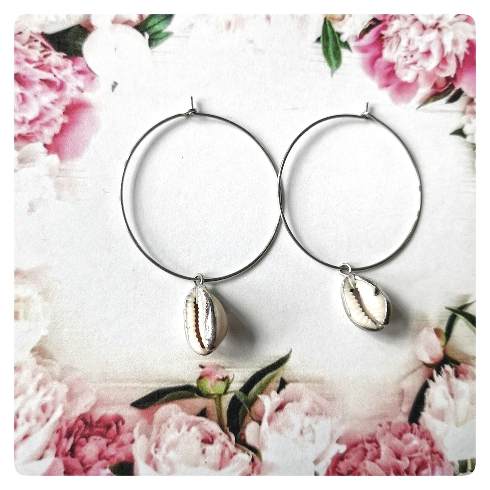 🔝 4/25 Earrings, rings, seashell, stainless steel